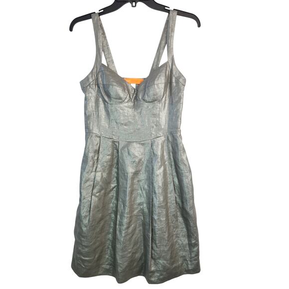 Cynthia Cynthia Steffe Silver 100% Linen Fit and Flare Cocktail Dress, Size 0 - Picture 1 of 16